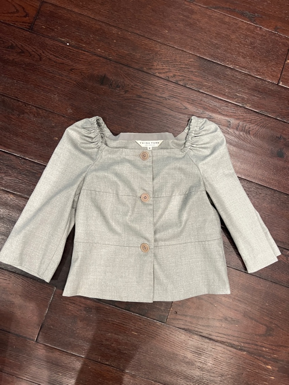 Trina Turk Silver Gray Shimmer Button Detail Jacket